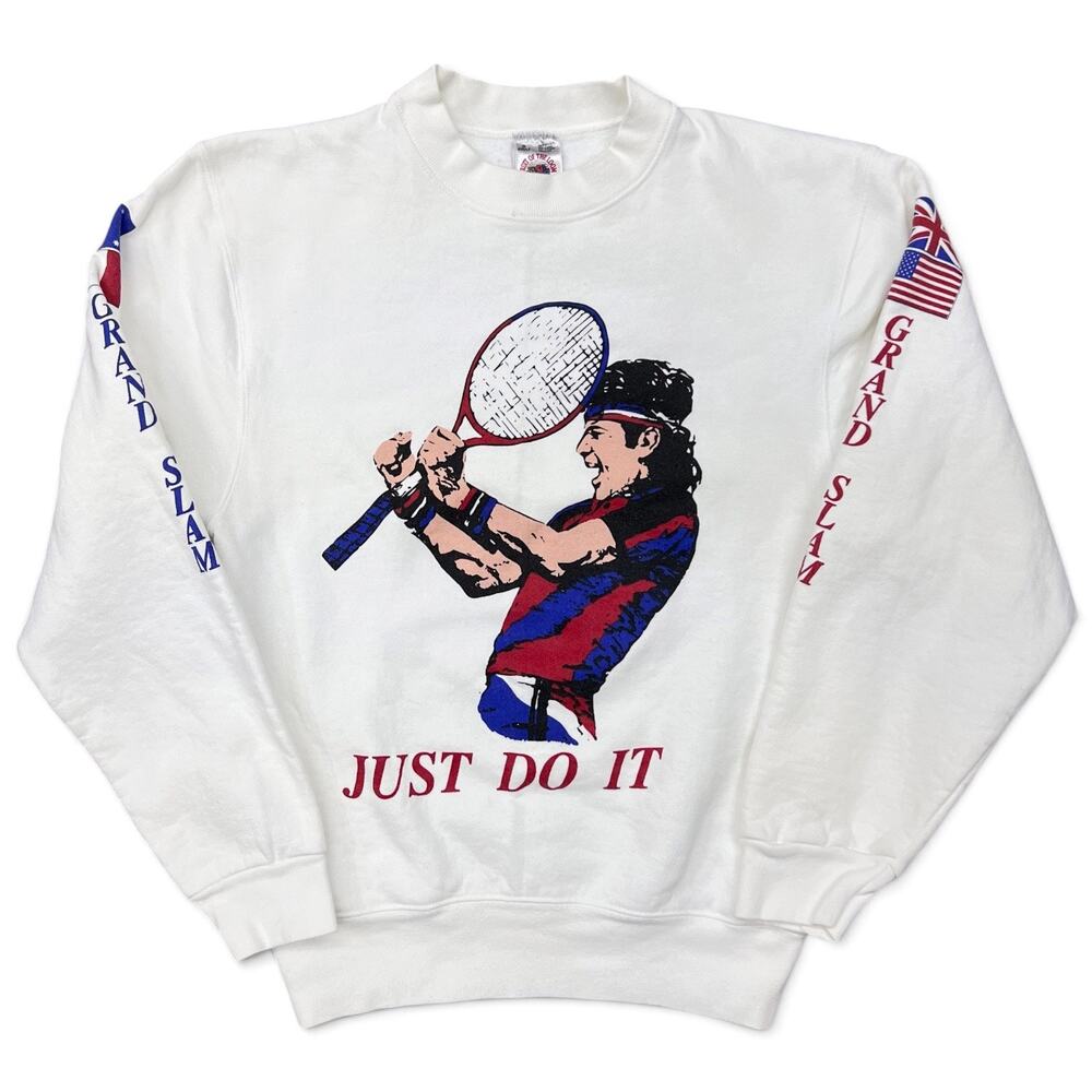 Vintage 90s Grand Slam Tennis Court Sweatshirt Agassi Just Do It USA Made S Nike